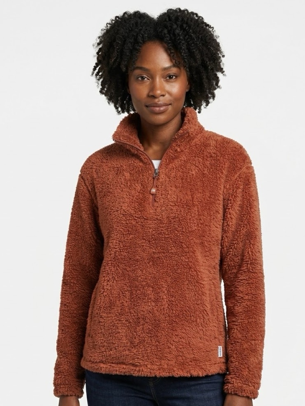 EDDIE BAUER Teddy Sherpa Plush Half-Zip Fleece Pullover - Rust/ Burnt Orange XS